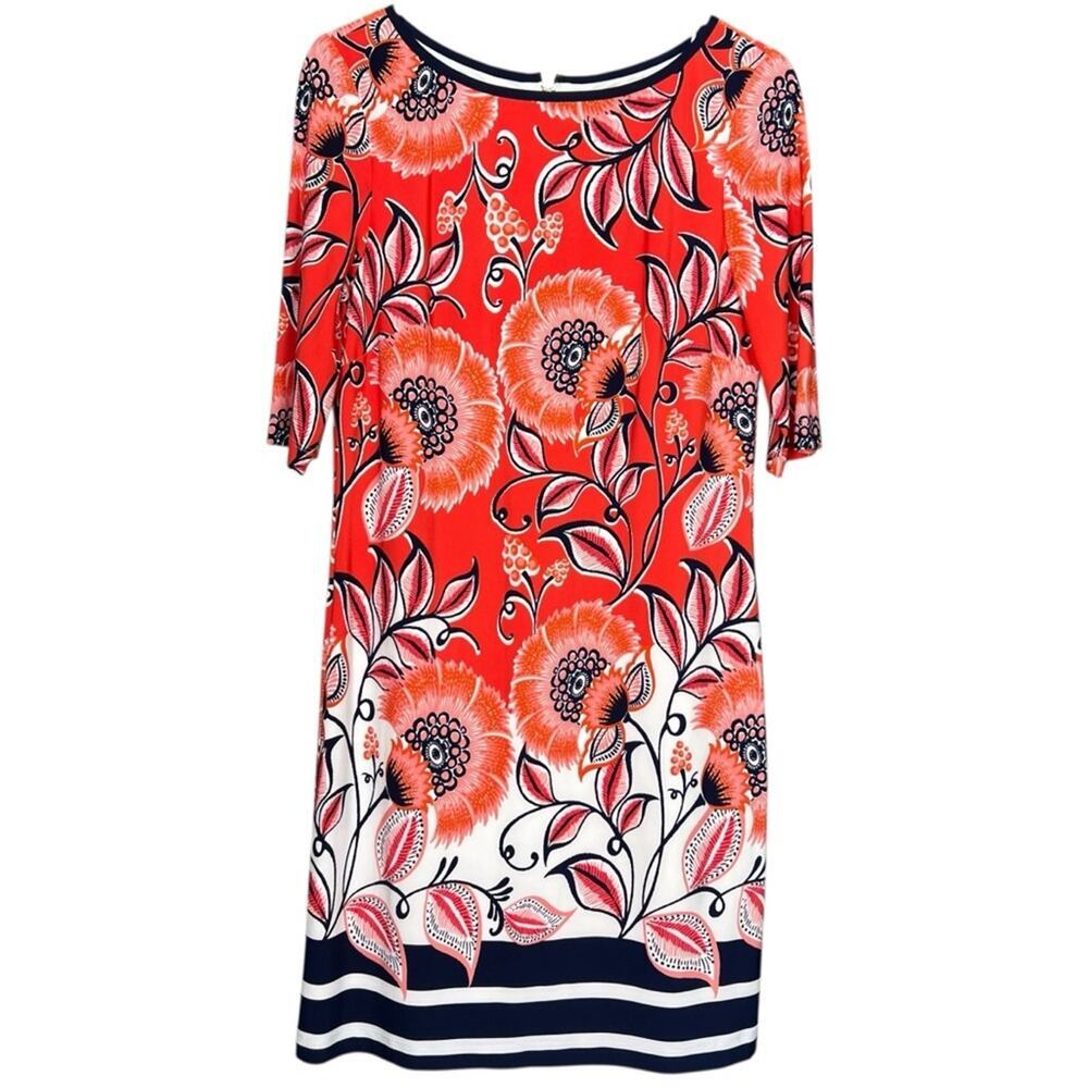 Eliza J Short Sleeve Orange Navy Ombre Floral women’s dress Size 4